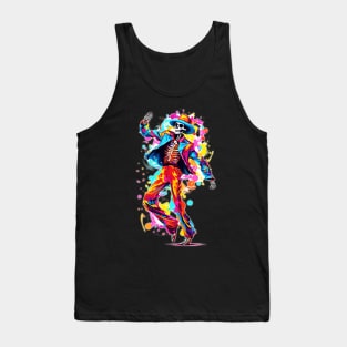 Colorful Day of the Dead Dia de Los Muertos Dancing Skeleton Tank Top